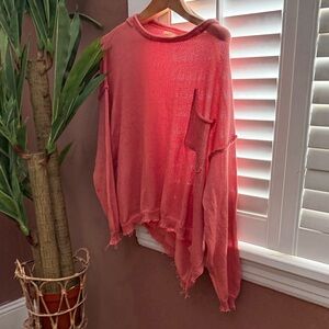 Pink Distressed Knit Sweater